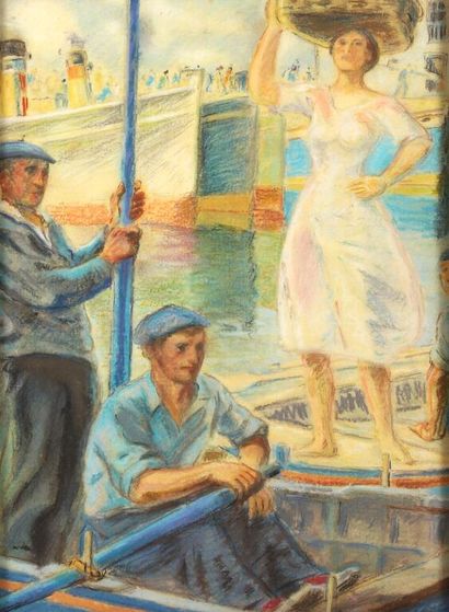 École basque du XXe siècle. 
Retour de pêche.
Technique...