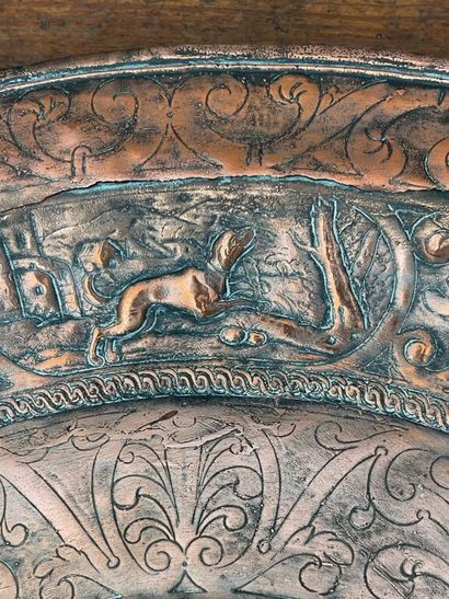 Circular offering dish in old silver-plated...
