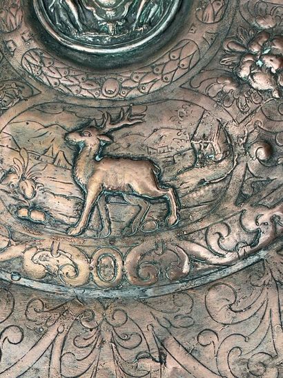 Circular offering dish in old silver-plated...