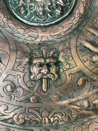 Circular offering dish in old silver-plated...