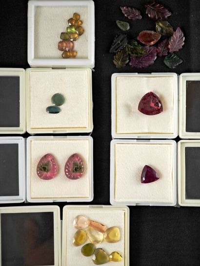 * Lot de trente-sept tourmalines sur papier,...