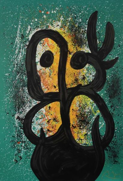 Joan MIRO (1893-1983).
Woman with dove, 1969.
Color...