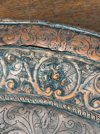 Circular offering dish in old silver-plated...