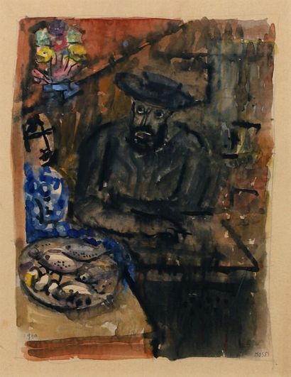 Moses LEVY (1885-1968).
Couple assis à une...