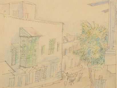 Moses LEVY (1885-1968).
Rue de village animée,...