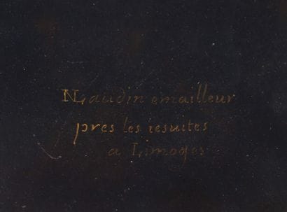 Plaque en émail peint polychrome avec rehauts...