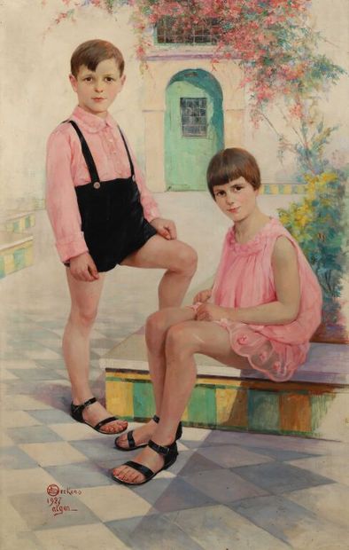 Émile DECKERS (1885-1968). 
Frère et sœur,...