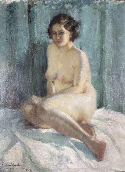 Madeleine BARBEDOR (1905-2001). 
Nu sur un...