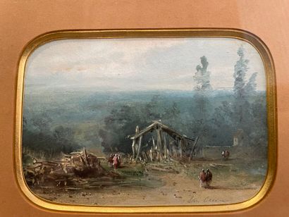 - École française vers 1880. 
Paysage animé....