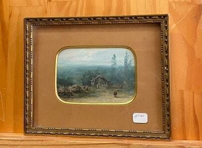 - École française vers 1880. 
Paysage animé....