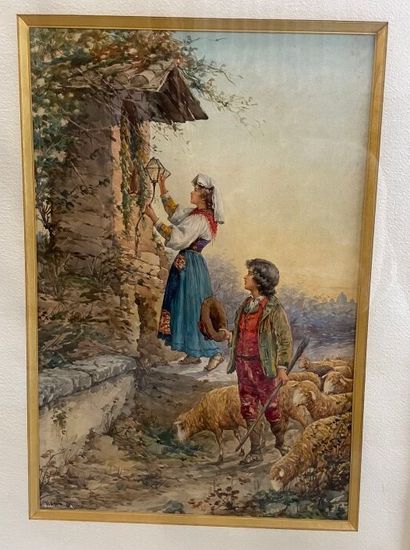 Carlo FERRANTI (1840-1908). 
Jeune couple...