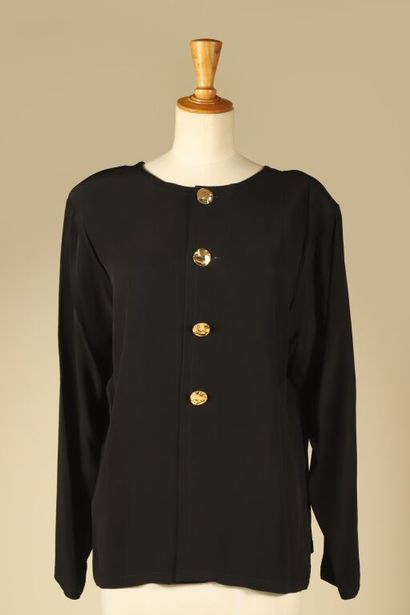 CARVEN.
Veste vintage en soie noire, sans...