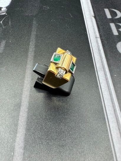 BAGUE tank en or jaune 750‰ et platine 950‰...