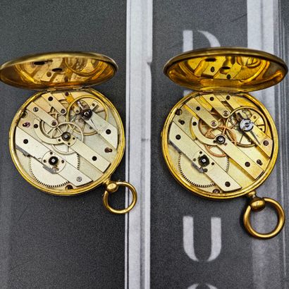Ensemble de QUATRE MONTRES de poche en or...