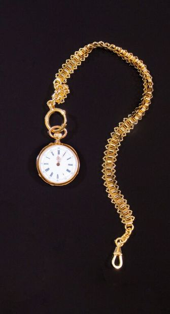 MONTRE de poche en or rose 750‰, cadran émaillé...