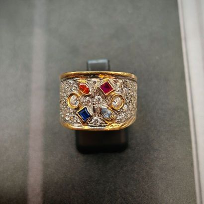BAGUE bandeau en or 750‰ de deux tons sertie...