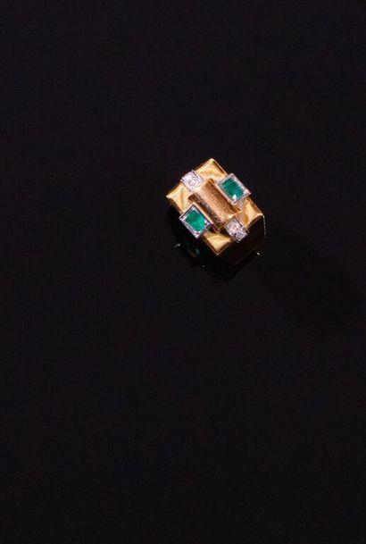 BAGUE tank en or jaune 750‰ et platine 950‰...
