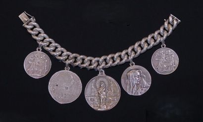 BRACELET gourmette en argent 800‰ orné de...