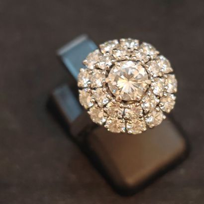 BAGUE marguerite en platine 950‰ et or gris...