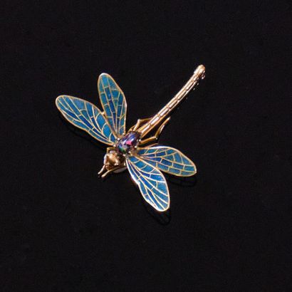 NON VENU /// BROCHE libellule en or jaune...