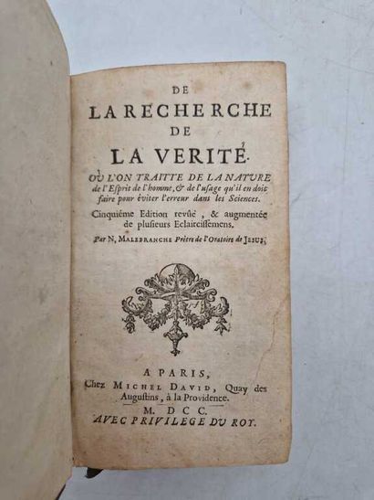 MALEBRANCHE. De la Recherche de la Vérité....