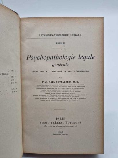 KOVALEVSKY, Paul. Forensic psychopathology....