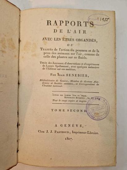 SENEBIER, Jean. Rapports de l'Air avec les...