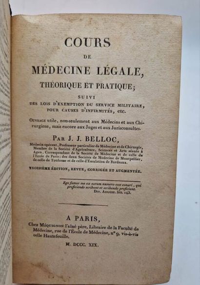BELLOC, Jean-Jacques. Cours de Médecine Légale,...