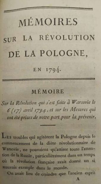PISTOR, Johann Jakob von. Mémoires sur la...