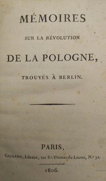 PISTOR, Johann Jakob von. Mémoires sur la...