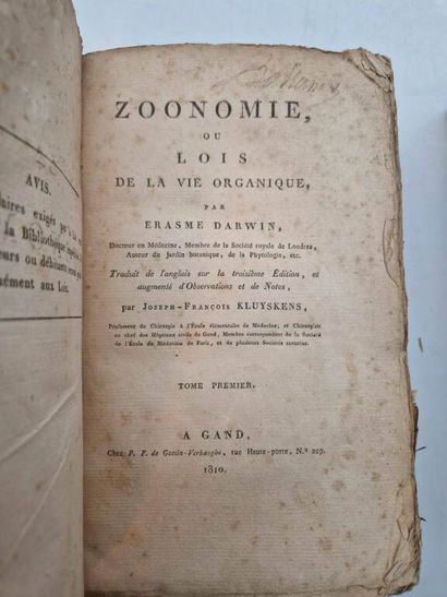 DARWIN, Erasmus. La Zoonomie, ou Lois de...