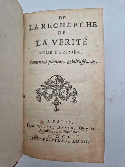 MALEBRANCHE. De la Recherche de la Vérité....