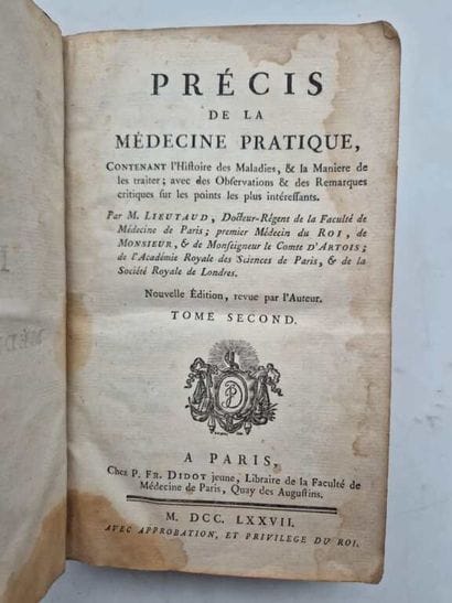 LIEUTAUD, Joseph. Précis de la Médecine Pratique,...