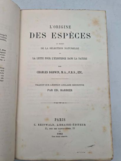 DARWIN, Charles. L'Origine des Espèces au...