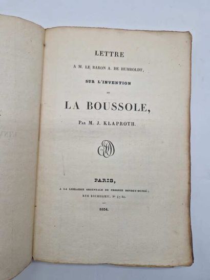 KLAPROTH, Julius. Lettre à M. le baron A....