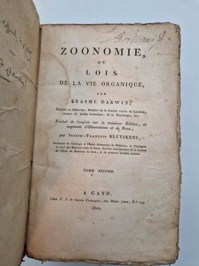 DARWIN, Erasmus. La Zoonomie, ou Lois de...