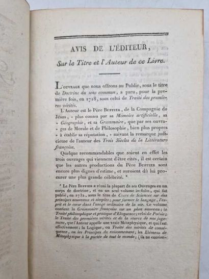 BUFFIER, Claude. La Doctrine du Sens Commun,...