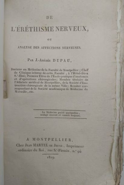 DUPAU, Jean Amédée. De l'Eréthisme nerveux...