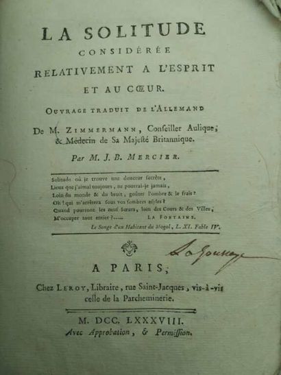 ZIMMERMANN, Johann Georg. La Solitude considérée...