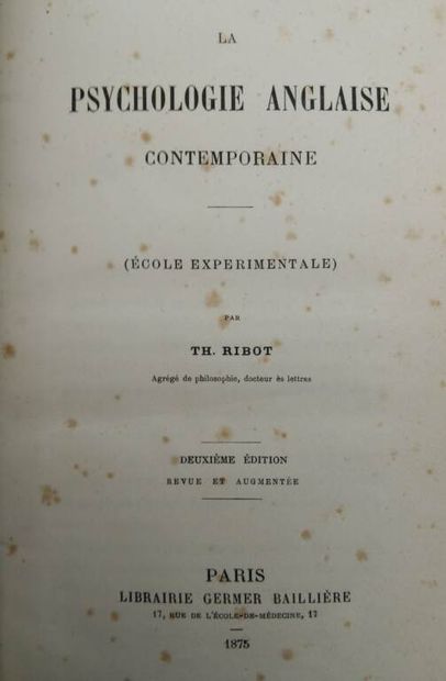 RIBOT, Théodule. Set of 2 volumes including:...