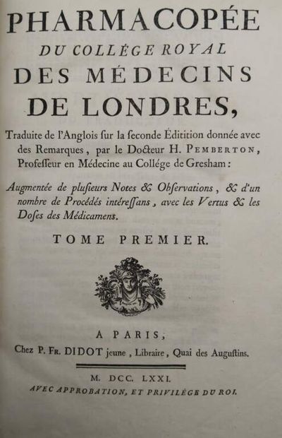 [PHARMACOPEE]. PEMBERTON, Henry. Pharmacopoeia...