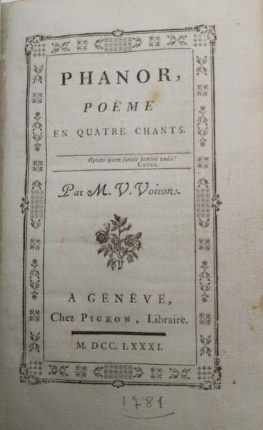 VOIRON, Vincent. Phanor poëme en quatre chants.
Published...