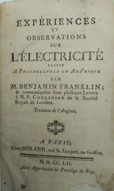 FRANKLIN, Benjamin. Experiments and observations...