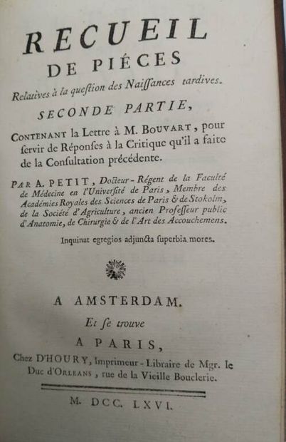 PETIT, Antoine. Recueil de pièces relatives...