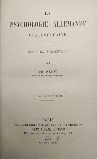 RIBOT, Théodule. Set of 2 volumes including:...