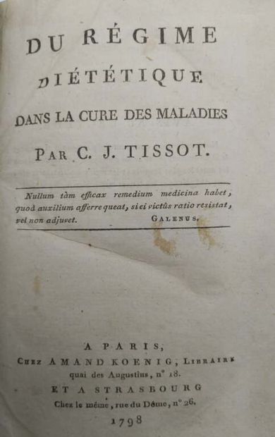 TISSOT, Clément Joseph. Du régime diététique...