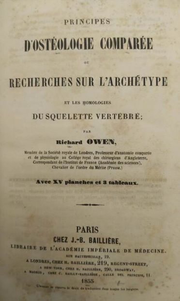 OWEN, Richard. Principes d'ostéologie comparée...