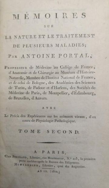 PORTAL, Antoine. Mémoires sur la nature et...