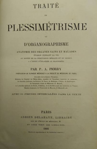 PIORRY, Pierre Adolphe. Traité de plessimétrisme...