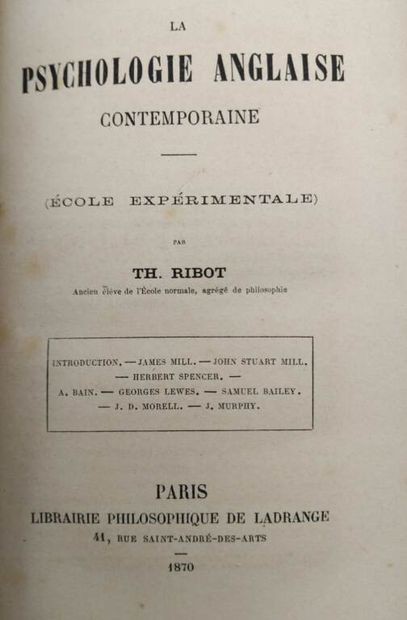 RIBOT, Théodule. Set of 2 volumes including:...